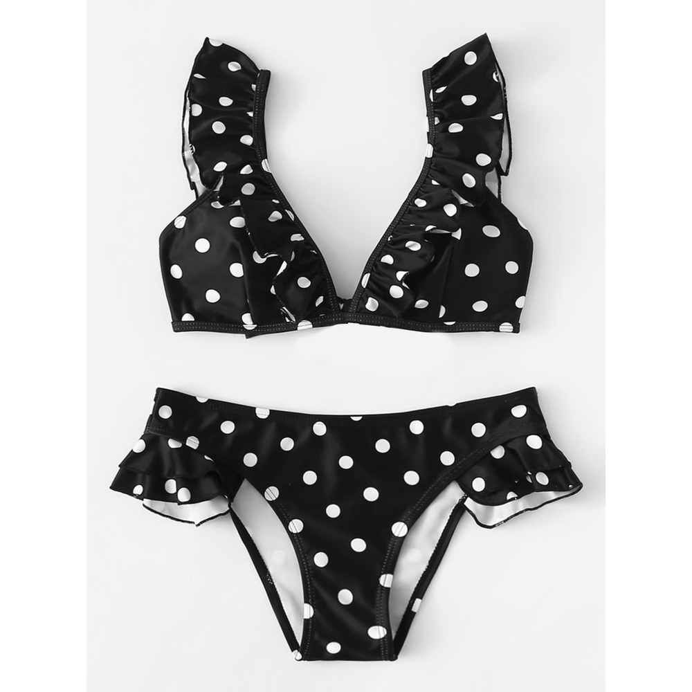 BLYTHE🖤 black polkadot ruffle print bikini swim - Picture 2 of 3